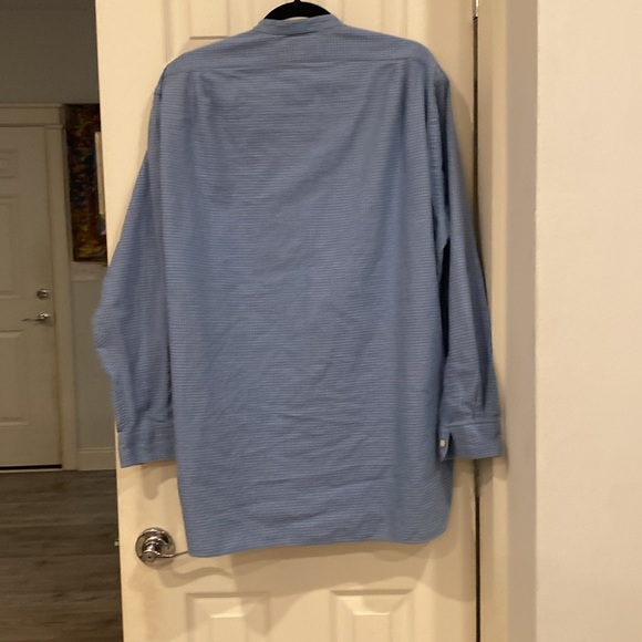 Polo by Ralph Lauren, collarless, long sleeve, button-down, blue & white - Picture 7 of 7